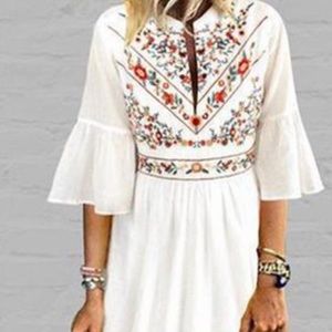 Ankle length cotton/linen printed dress